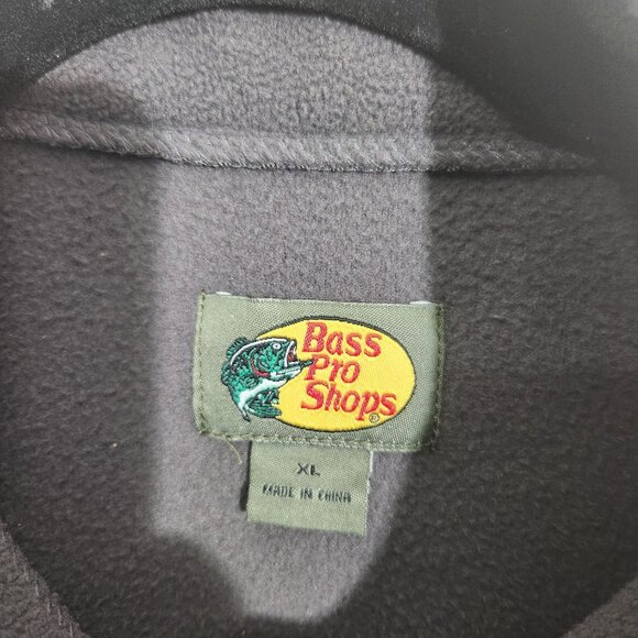 Bass Pro Shops Pullover Sweater Gray Quarter-Zip drawstring Long-Sleeve Fleece - Picture 2 of 9